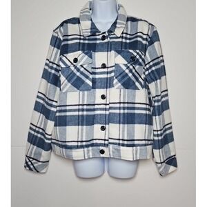 Kensie Jeans Juniors Blue White Plaid Button Front Shacket Size XL NWT